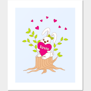 bunny with love on the stump Posters and Art